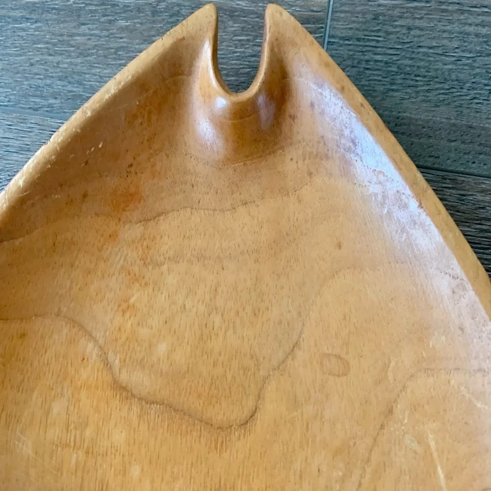 Fish Shaped Hand Carved Wood Chip & Dip Serving Platter Made in Haiti 21”x10”
